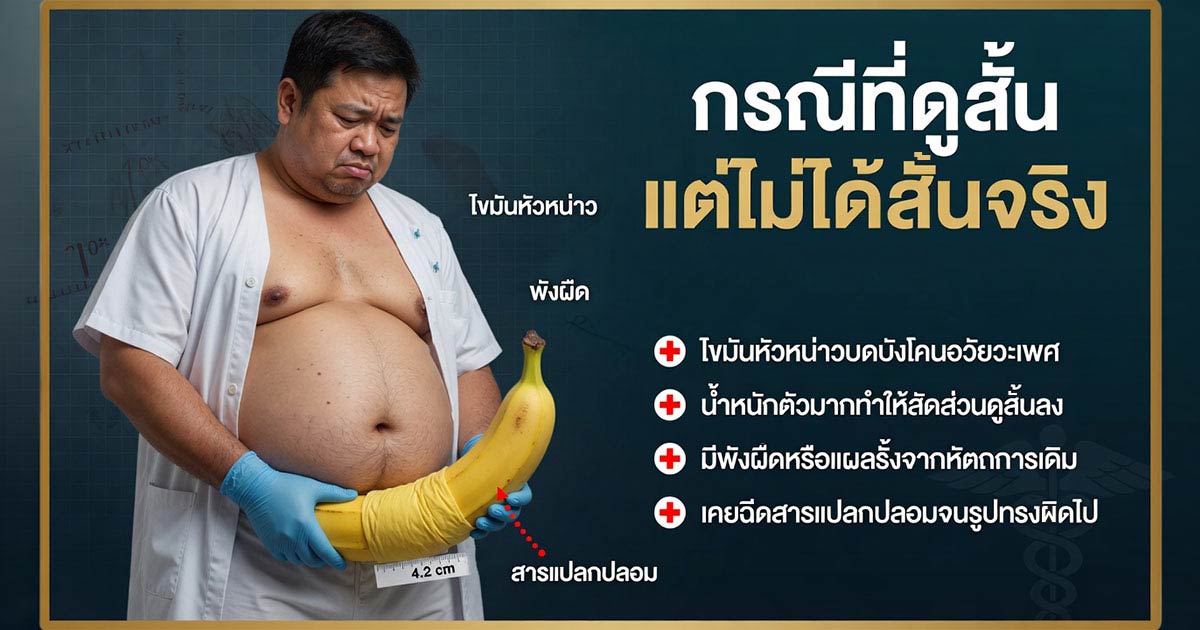 กรณีที่อวัยวะเพศดูสั้นจากไขมันหัวหน่าวหรือสัดส่วนร่างกาย